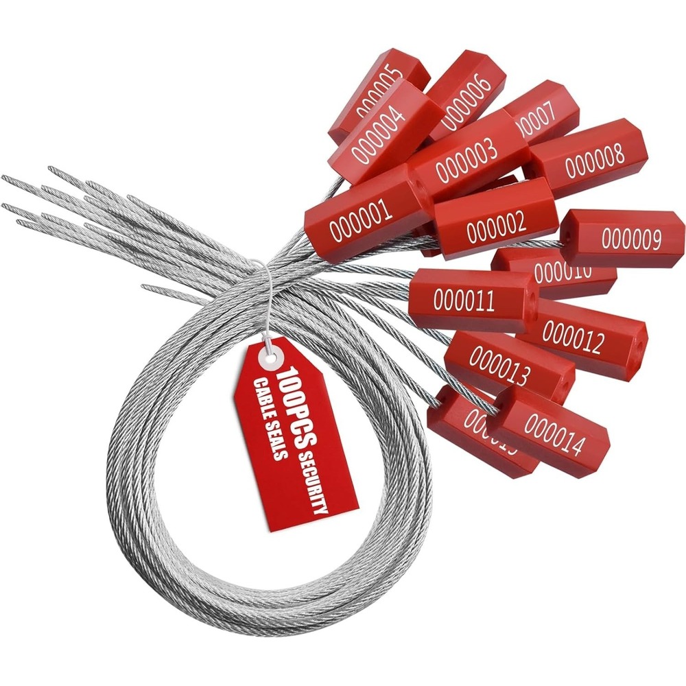 NAZOU 100Pcs Red Numbered Security Cable Seals 13 Inch Tamper Steel Wire Tags